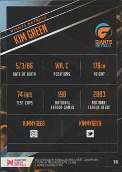 2019 Tap 'N' Play Suncorp Super Netball #18 Kim Green Back